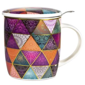 Mug avec son infuseur, couleur patchwork avec son couvercle en porcelaine